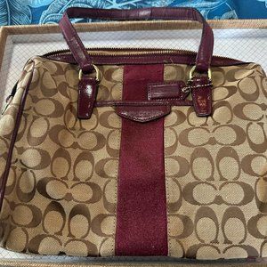 Coach Monogram Signature Canvas Satchel Beige & purple